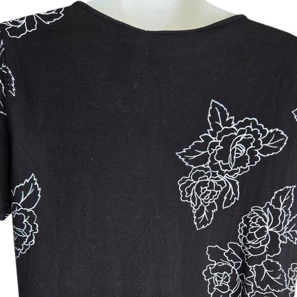 Emma James Womens‎ Floral Top Medium Black White Stretch Cottagecore Whimsygoth - Picture 6 of 7
